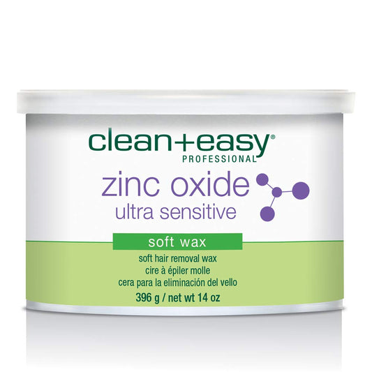 Clean + Easy Zinc Oxide Ultra Sensitive Hair Removal Depilatory Soft Wax, Soothes and Calms Skin Before and After Waxing - Perfect for Delicate Skin, Removes Fine to Medium Hair, 14oz