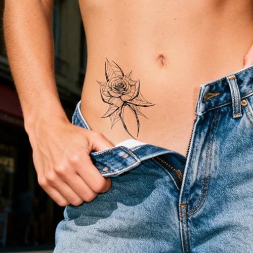 Semi Permanent Tattoo, 2 Sheets Realistic Large Sexy Flower Temporary Tattoos for Women, Lasts 2 Weeks Fake Tattoos for Thigh Adult, Waterproof Non-Reflective Tattoos (Spider Web Lily Floral)