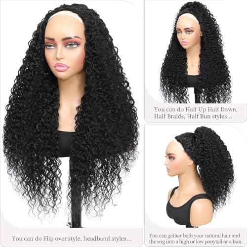 Long Burmese Curly Half Wigs for Black Women, 3 in 1 Glueless Wear and Go Protein Synthetic Hair Flip Over Wig, Soft Natural Human Hair Feel, Lightweight Beginner Friendly, Clip and Leave Out Options
