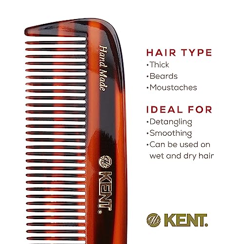 Kent 12T Tortoise Pocket Comb - Handmade Wide Tooth Hair Comb for Men, Women, and Kids - Travel, Beard, and Mustache Comb - Saw Cut and Hand Polished Made in England