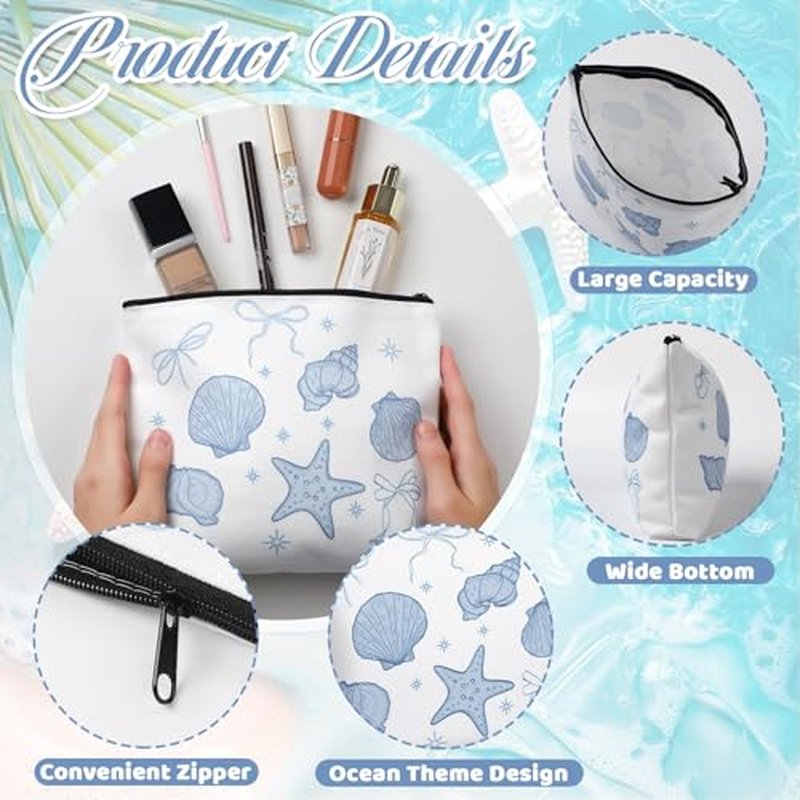 10 Pack Ocean Makeup Bags - Nautical Zipper Pouches
