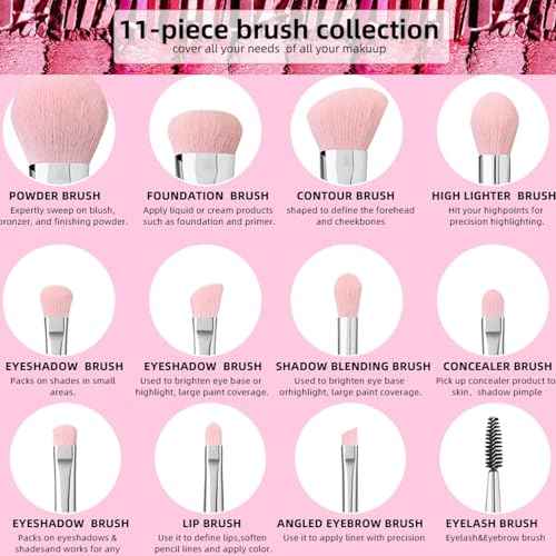 Professional Makeup Brush Set Luxury 11pcs Silver Glitter Crystal Make Up Brush Kit Vegan Soft Synthetic Hair Foundation Eyeshadow Eyebrow Lip Cosmetic Brush Set With Gift Box For Girl