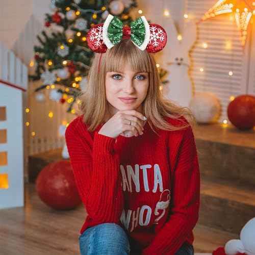 ASHONE Mouse Ears Headbands for Women Groups Mouse Ears Shiny Bows for Birthday Themed Events Accessories Party (Snow, 1 Count (Pack of 1))