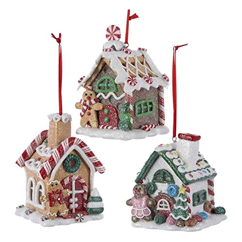 Kurt Adler D1477 3.5" Claydough Gingerbread Led House Ornament 3 Assorted