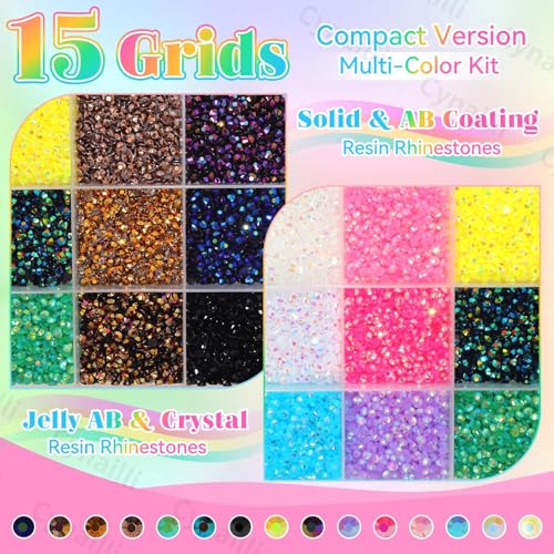 15000 Pcs 3mm Flatback Rhinestones Bedazzling Kit - Multicolor