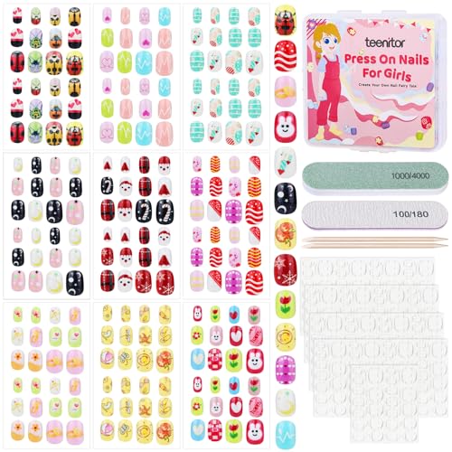 Teenitor Press On Nails for Kids Girls | 216pc 9 Designs