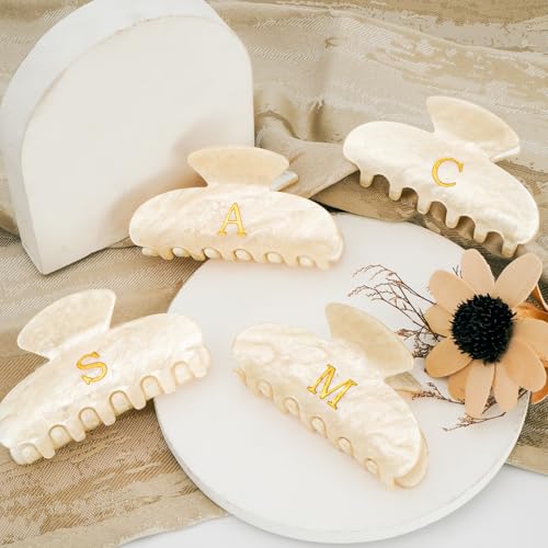 Initial Hair Clip for Women & Girls - Gold Glitter Acrylic Personalization Variation of Gold-A