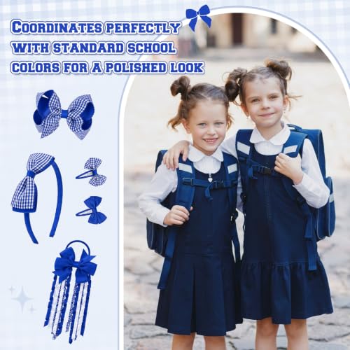 DEEKA 13-Piece Royal Blue Gingham Hair Accessories Set for Girls