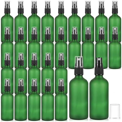 Roshtia 30 Pcs 3.4 oz Green Glass Spray Bottles - Refillable Mist Sprayers