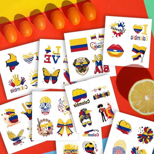 Colombia Flag Temporary Tattoos, 72 PCS Waterproof