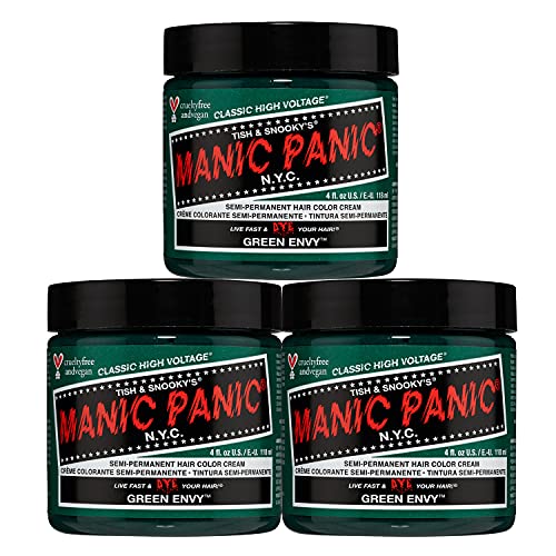 MANIC PANIC Classic Green Envy Semi Permanent Hair Color - Emerald Green Hair Dye for Women & Men That Lasts 4-6 Weeks - Vegan, Ammonia & Cruelty-Free - Create & Mix Custom Shades (4oz / 3pk)