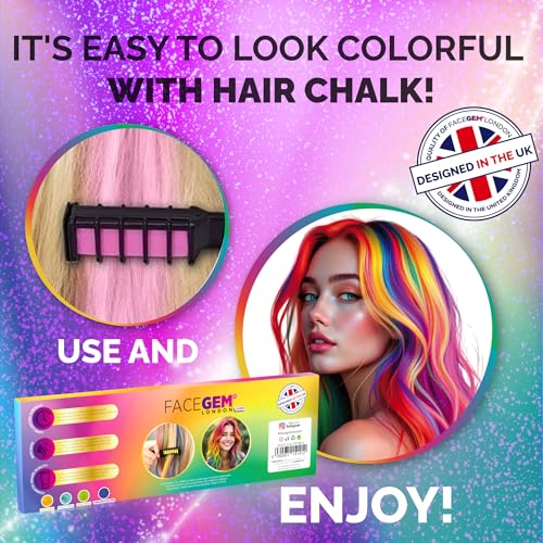 Hair Chalk Combs 12 Neon & Metallic Colors - Easy Washable