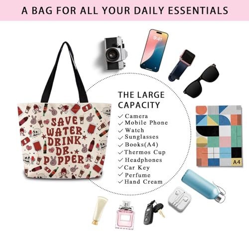 Cute Aesthetic Dr. Pepper Tote Bag with Zipper Pocket - Lightweight & Washable