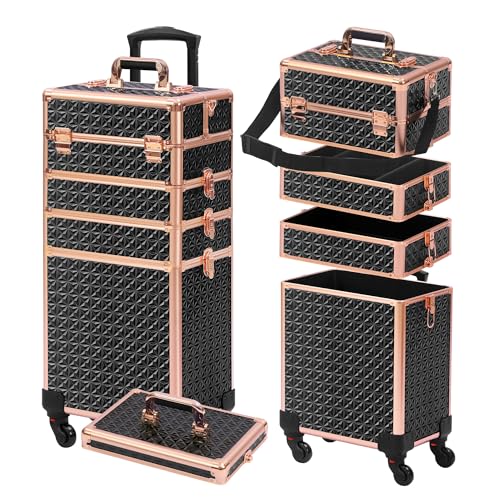 Somduy Rolling Makeup Case with 4 Detachable Compartments, Large