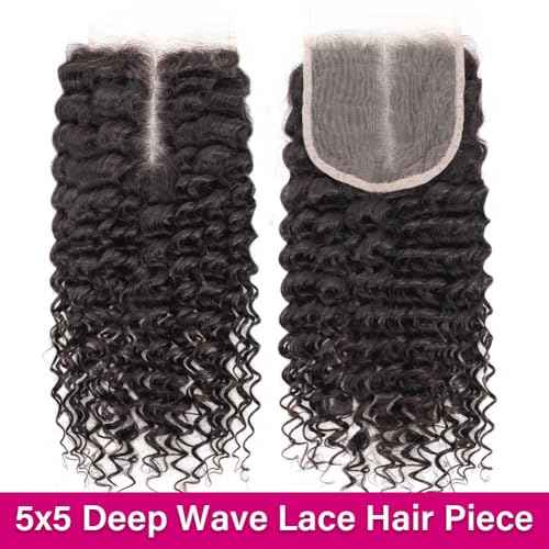 Skinlike HD Lace 5x5 Closure Human Hair Deep Wave Human Hair Closures for Black Women 12A Virgin Hair Pre Plucked Hairline Small Knots Invisible HD Lace Curly Closure 20 Inch