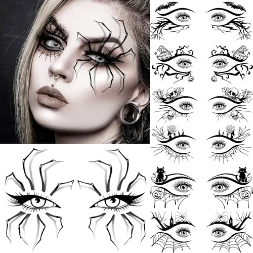 Halloween Eye Temporary Tattoos 7 Sheets - Spider Web & Skull