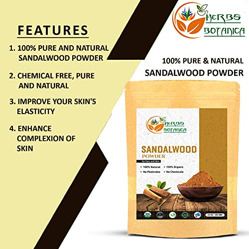 Herbs Botanica Chandan Sandalwood Powder Organic 100gm / 3.52 oz For Skin, Face Pack, Face Mask, Worship Tilak, Auspicious Occasions 100% Natural, Soothing, Cleansing, Wrinkles