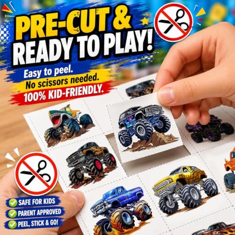 120 PCS Monster Truck Temporary Tattoos for Kids - Party Favors