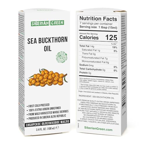 Siberian Sea Buckthorn Oil | 100% Natural Extra Virgin Cold Pressed 100 ml / 3.4 fl oz | Unrefined Raw Vegan | Exclusive Healthy Diet Food Grade