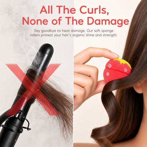 Healifty 12-Piece Strawberry Curlers Set - Soft Sponge Heatless Hair Rollers for Natural Curls