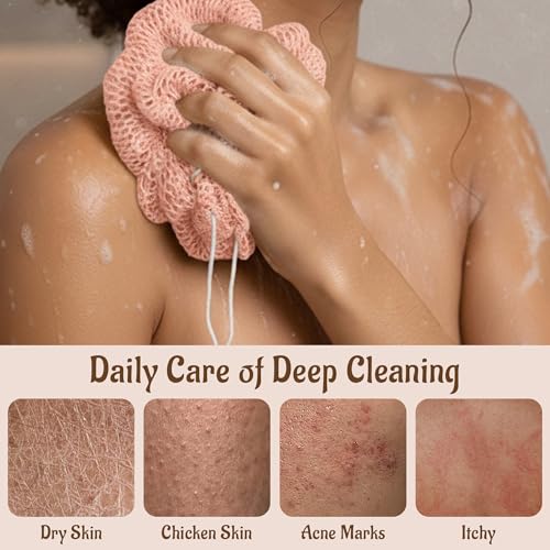 Pink African Net Sponge with Knots - Exfoliating Washcloth for Shower & Bath