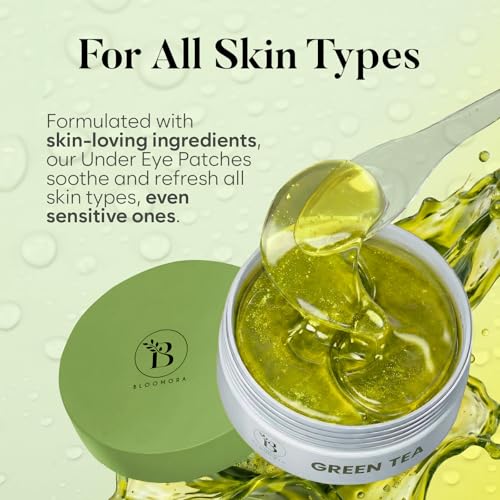 Green Tea Under Eye Patches (30 Pairs), Cooling Eye Mask for Puffy Eyes & Dark Circles, Soothing & Hydrating Gel Pads, Revitalizing Under Eye Care & Skincare Gifts for Women
