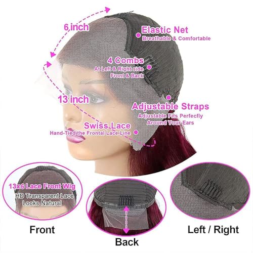 Burgundy 13x6 HD Lace Front Human Hair Wig 180% Density 28"