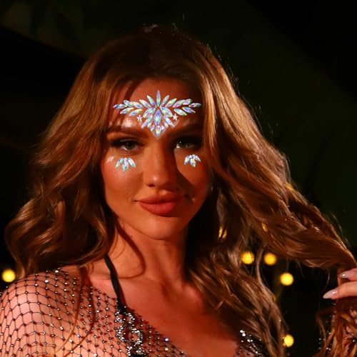 Face Jewels Crystal Face Stickers Mermaid Gems Sparkly Temporary Rhinestone Sticker Rave Party Accessories for Women (D)