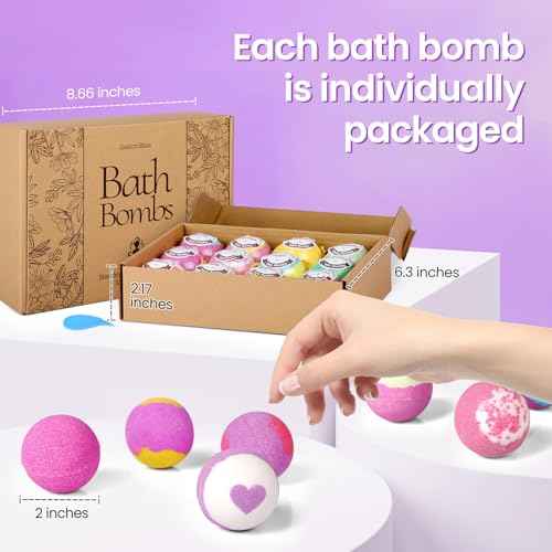 Christmas Bath Bombs, 12 Pack Handmade Bubble Shower Bombs Set, Shea Butter & Individually Wrapped, Present Idea for Her/Him, Wife, Mom Women
