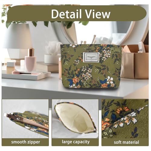KeYaMee Large Cosmetic Bag for Travel, Corduroy Makeup Organizer
