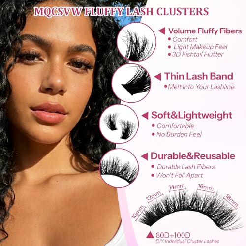 80D+100D Lash Clusters Kit with Tools - Wispy Fluffy Extensions 10-18mm