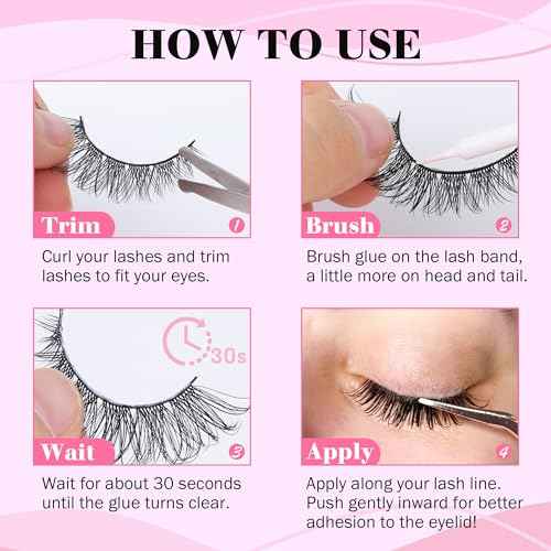 Natural Lashes Kit with Lash Glue 3D False Eyelashes Wispy 12mm Short Cat-Eye Lashes with 5ML Clear Eyelash Glue 9 Pairs Fake Eyelashes with Glue by TOOCHUNAG