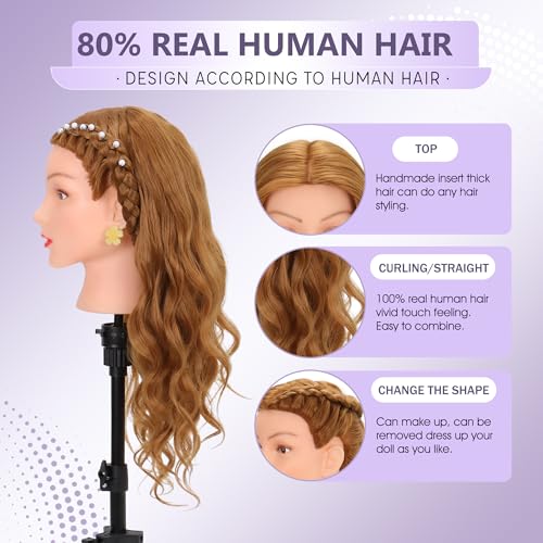 80% Human Hair Mannequin Head 26-28" with Clamp for Braiding