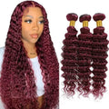 #99J Burgundy Deep Wave Human Hair Bundles 20 22 24in