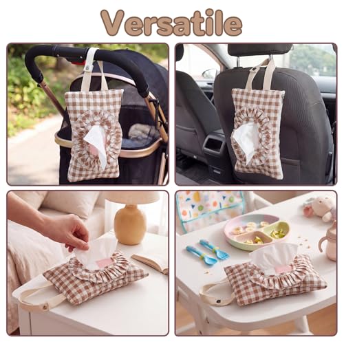 Brown Gingham Quilted Wipe Pouch with Ruffle & Zipper