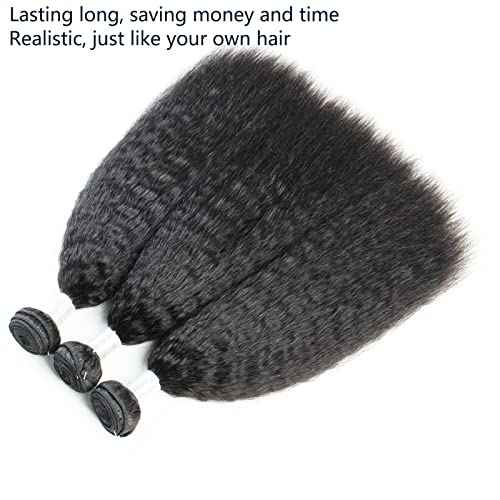 12a Single Bundles Human Hair Kinky Straight 1 Bundle Yaki Straight Bundles 24 inch Brazilian Remy Human Hair Weave Real Unprocessed Virgin Hair Bundles Extensions Natural Color