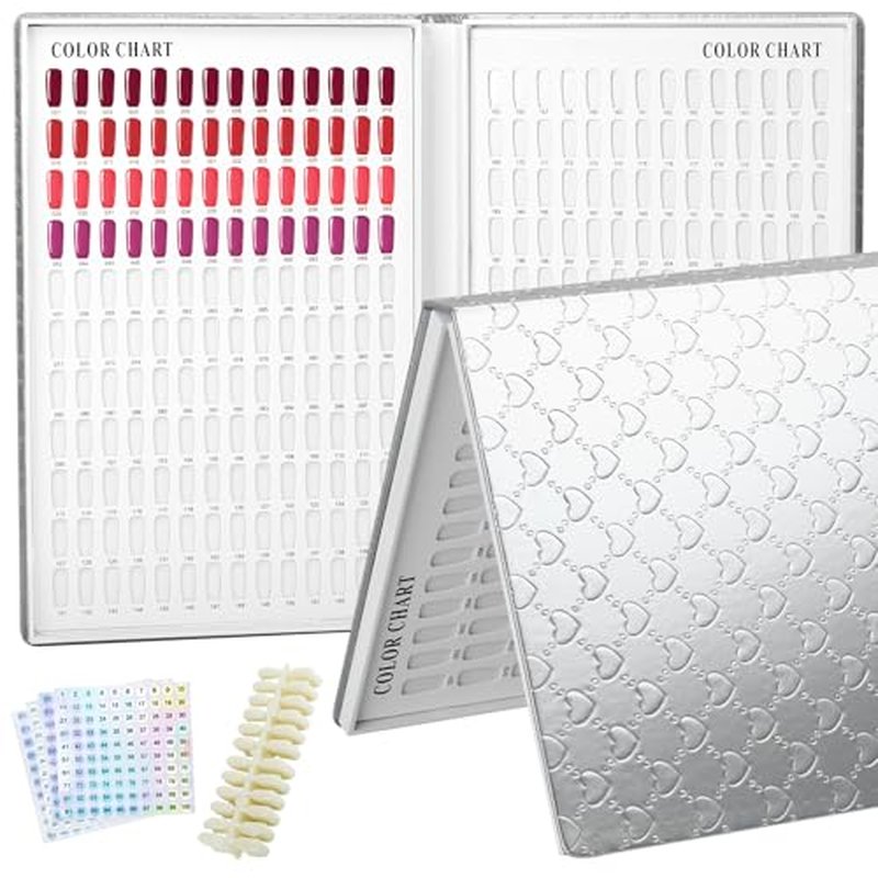 308 Colors Nail Display Swatches Book with 360 Tips for Nail Polish UV Gel Color Cards Nail Salon Tool Sample Display Nail Art for Nail Salons, DIY Nail Art at Home (Sliver)