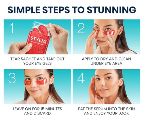 Stylia Under Eye Patches for Dark Circles and Puffy Eyes (6 Pairs), Marine Collagen Eye Mask for Puffiness with Vitamin C, Hyaluronic Acid, Pearl Extract, Eye Gel Pads for Dark Circles and Puffiness