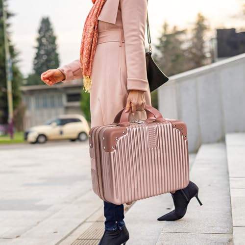 Hard Shell Cosmetic Travel Case, 17 Inch Mini Travel Hand Luggage with Elastic Band, Portable ABS Carrying Makeup Case Suitcase Train Cosmetic Bag for Travel, Camping, Business Trip