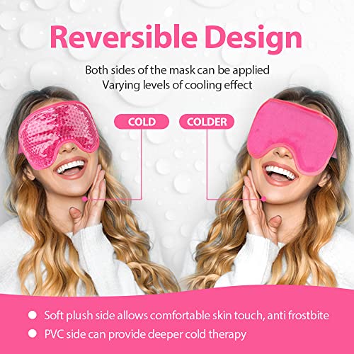 NEWGO Cooling Eye Mask Gel Eye Mask for Puffy Eyes, Ice Eye Mask Cold Eye Mask Frozen with Plush Backing for Headache, Migraine, Stress Relief - Rosered