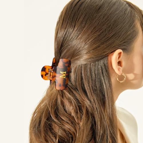 Fycert Tortoise-M Small Initial Hair Clip for Women & Teens, Glitter Acrylic