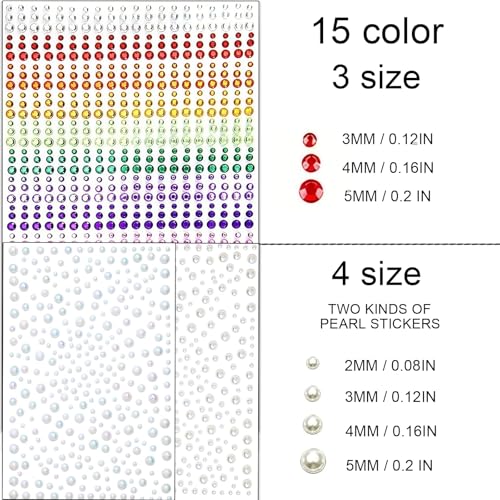 1550 Pcs Self Adhesive Rhinestones Face Gems and Pearls for Makeup, Rainbow Face Jewels Stick on Pearls Stickers Festival Diamonds Accessories, Nail Eye Hair Body DIY Decoration