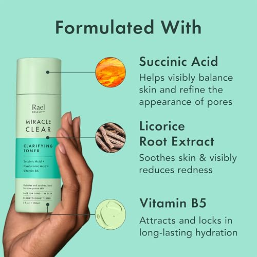 Rael Toner for Face, Miracle Clear ? Daily Toner with Succinic Acid, Vitamin B5, Hydration, Korean Skin Care (5.1 oz)