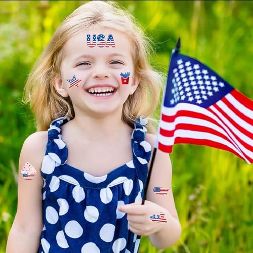 288 Patriotic Temporary Tattoos - 48 Designs, Glow in Dark