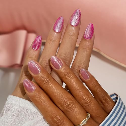BTArtbox Press On Nails Oval Pink Glitter 32ct - 4 Week Wear