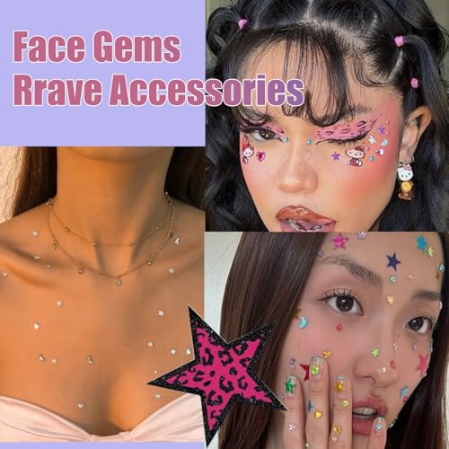 Self Adhesive Face Gems Stickers with Stars, Moons, Hearts - Rave Festival Makeup Accessories