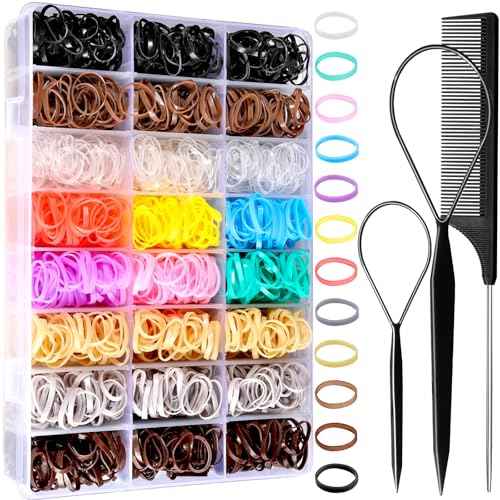YGDZ Elastic Hair Bands, 1500 pcs Hair Ties, Small Ponytail Holders, Hair Accessories Set for Girls, Women, Toddler, Ponytail Holders, Colorful Rubber Bands for Hair
