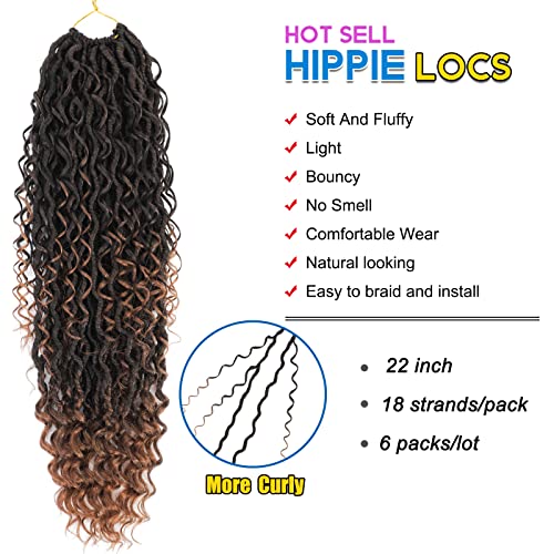 6 Packs Goddess Faux Locs Crochet Hair, Goddess Locs Crochet Hair for Black Women, Culy Boho Style Braids (22 Inch, T1B/30)