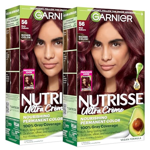 Garnier Nutrisse Ultra Crème Hair Color 56 Sangria Auburn, 2-count kit with 100% Gray Coverage
