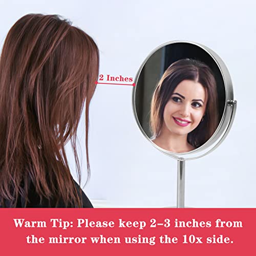 Schliersee 10X Magnifying Makeup Mirror, 8 inch Double Sided Tabletop Mirror, 1X/10X Magnification Standing Swivel Desk Mirror for Dresser Bathroom Bedroom, for Women Girl Gifts